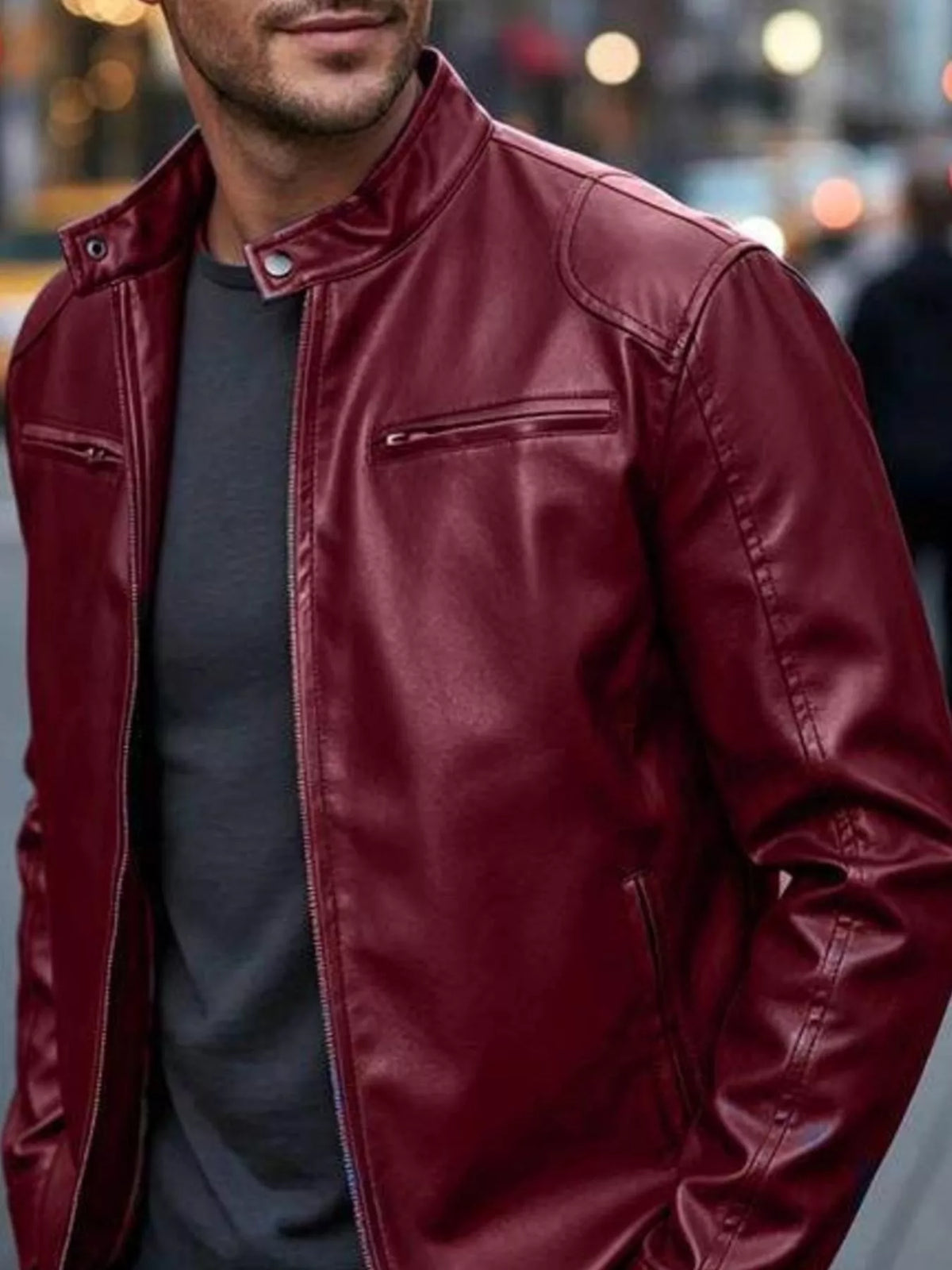 Men's Full Size Faux Leather Bomber Jacket with Zipper Pockets Plus Size - Lilixa.store
