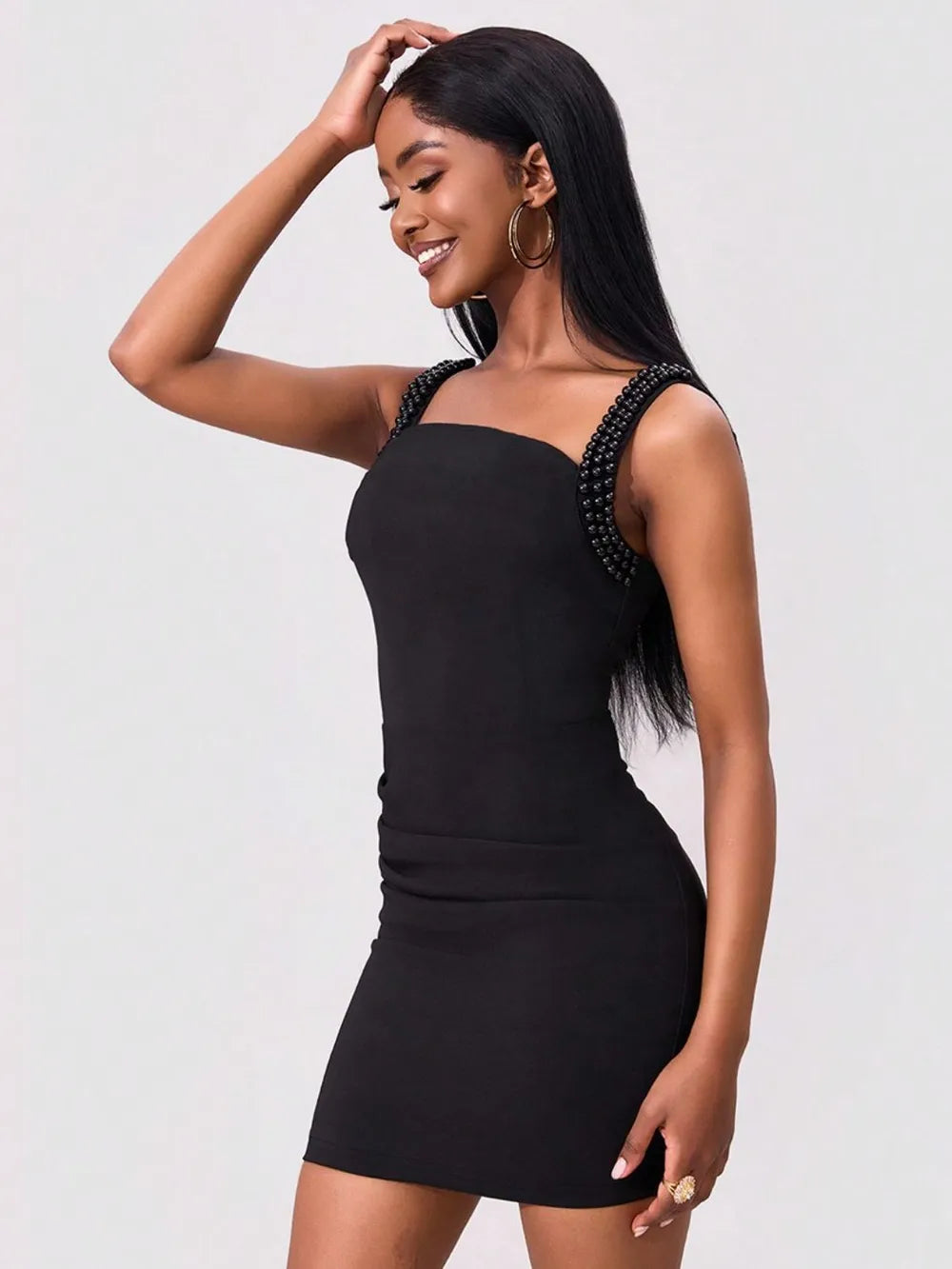 Bead Trim Wide Strap Wrap Dress - Lilixa.store