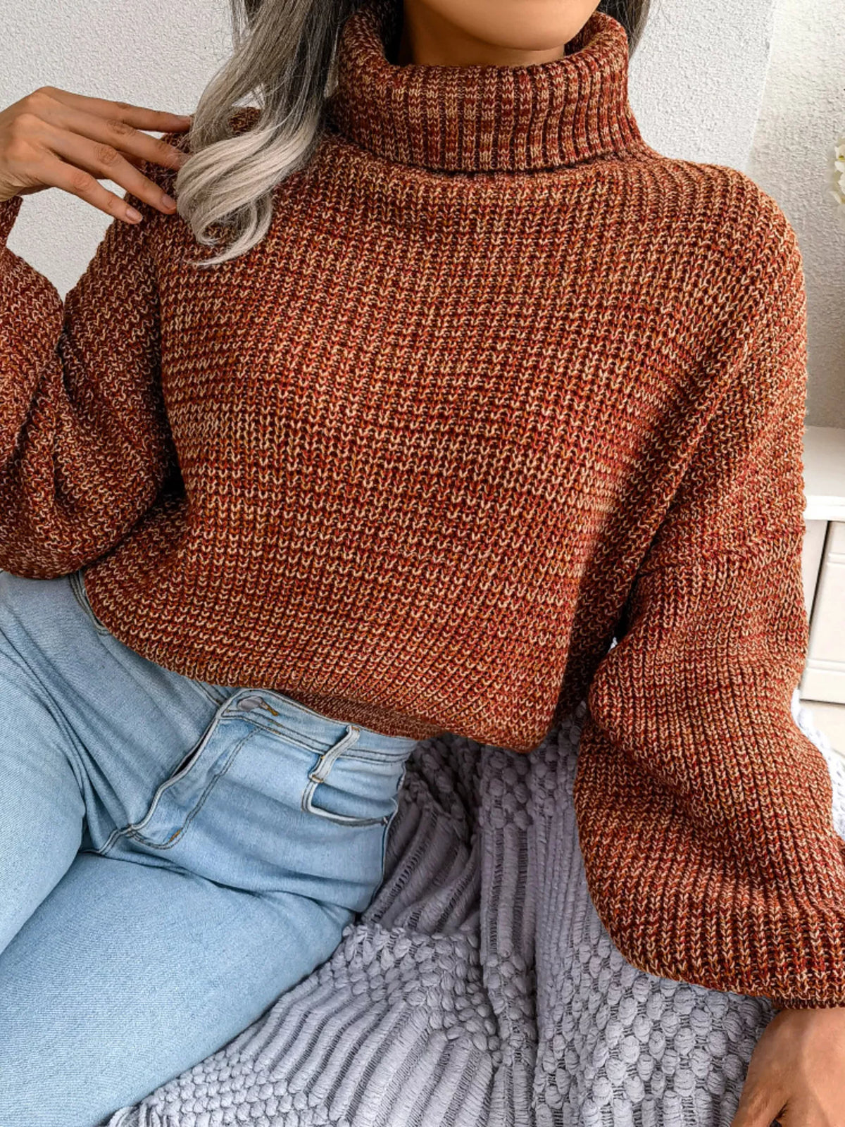 Turtleneck Dropped Shoulder Sweater