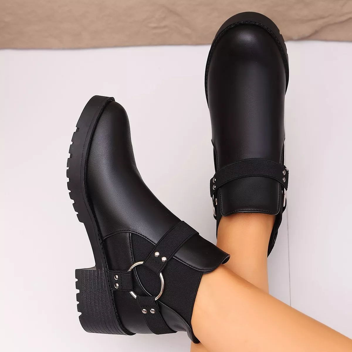 Round Toe Block Heels Boots