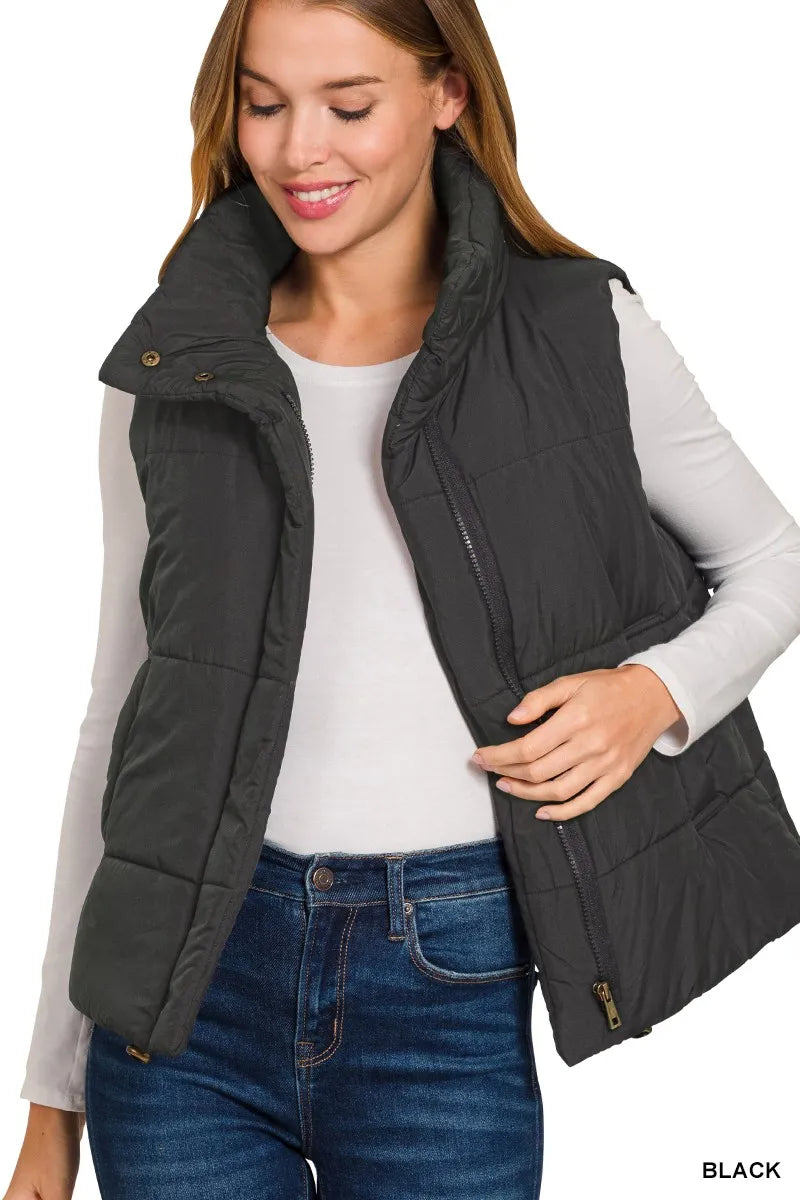 Zenana High Neck Zip-Up Vest Coat - Lilixa.store