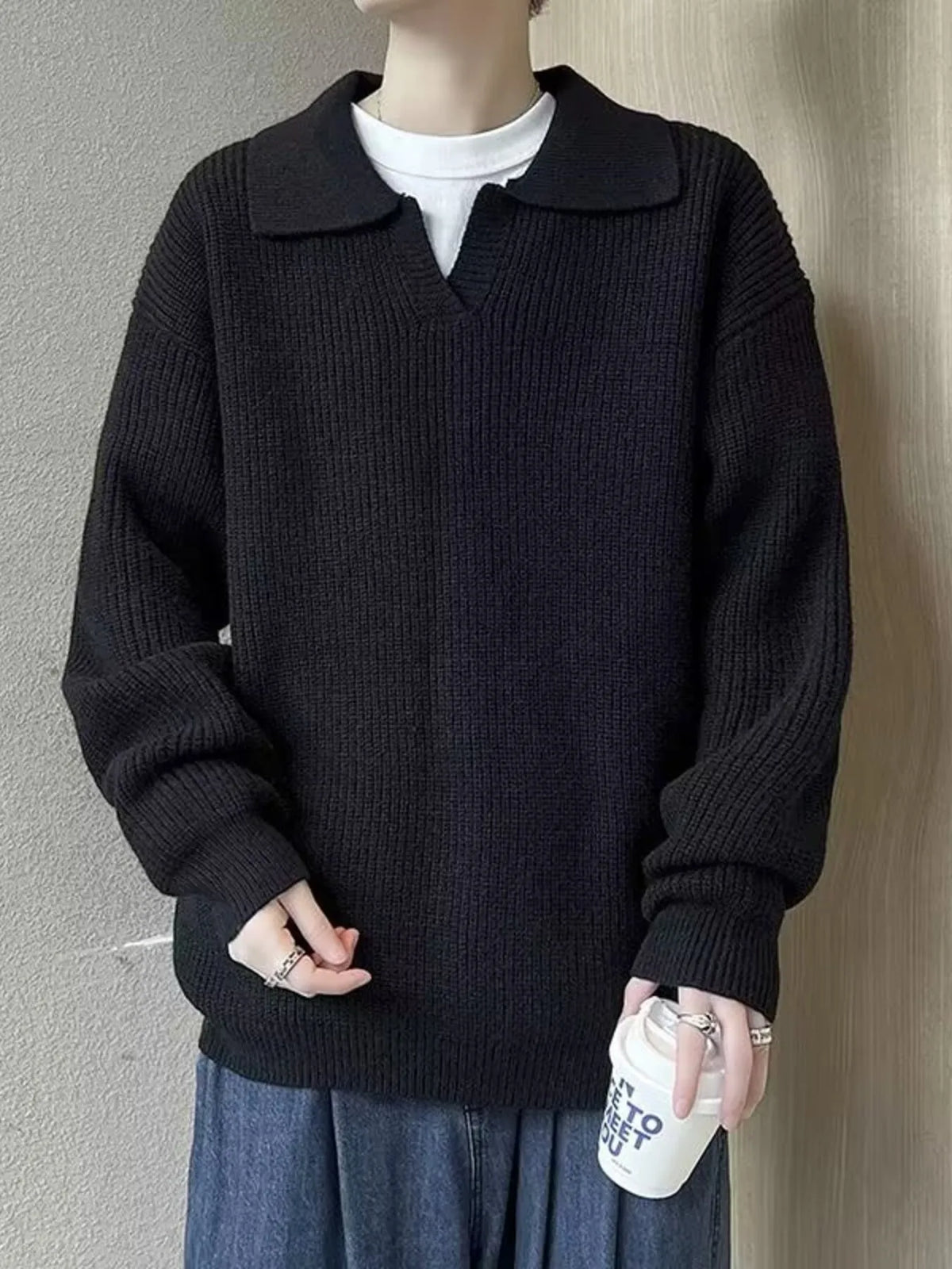 Men's Casual Knitted Polo Collar Pullover - Lilixa.store