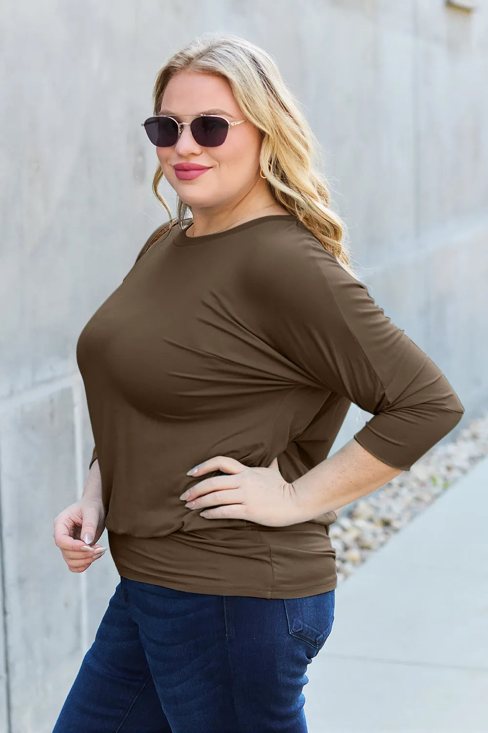 Basic Bae Full Size Round Neck Batwing Sleeve Top - Lilixa.store