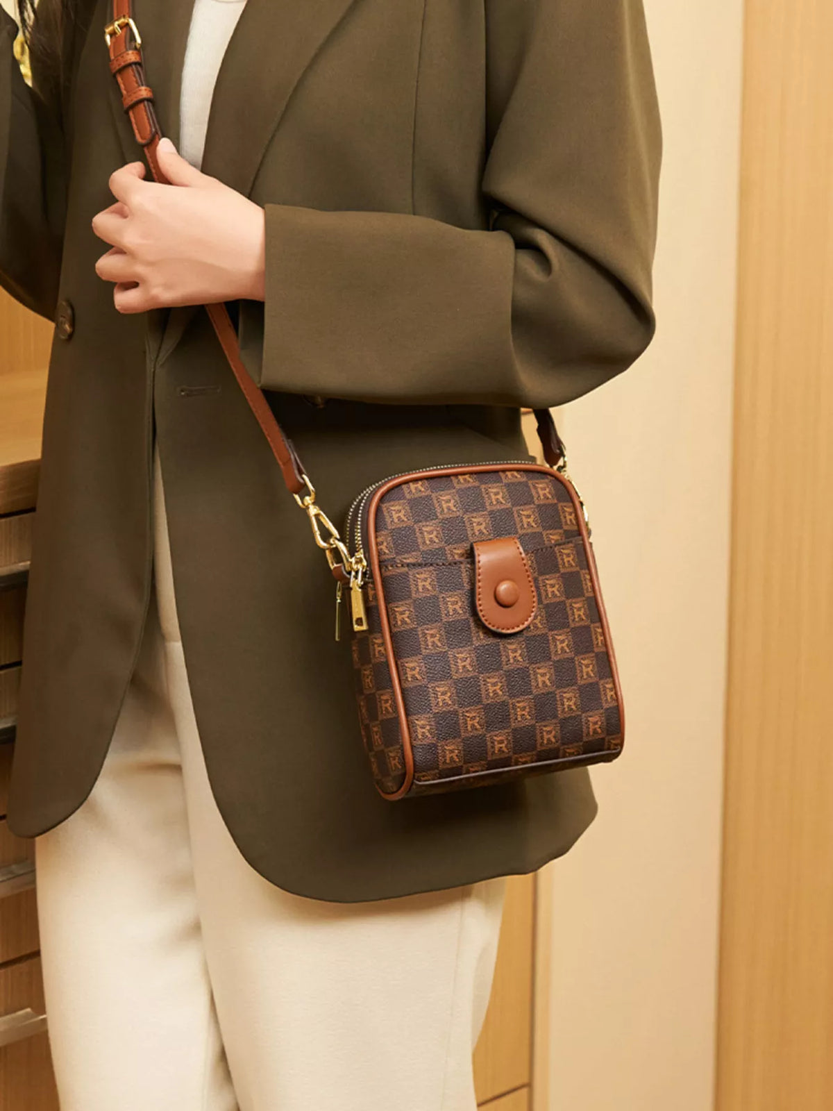 Printed PU Leather Crossbody Bag in Brown, view 5