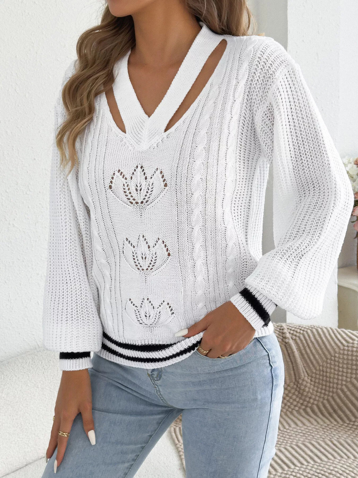 Cutout Cable Knit Sweater