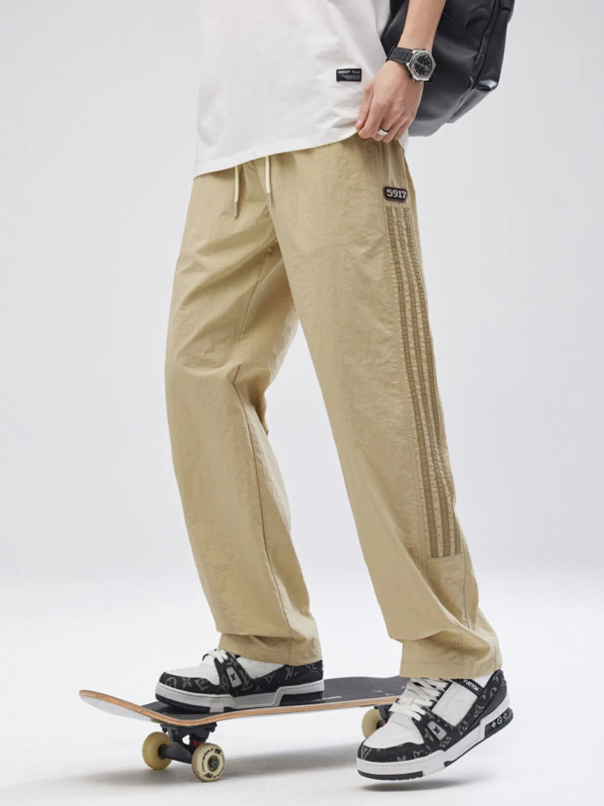 Men's Full Size Striped Wide Leg Pants Plus Size, view 4