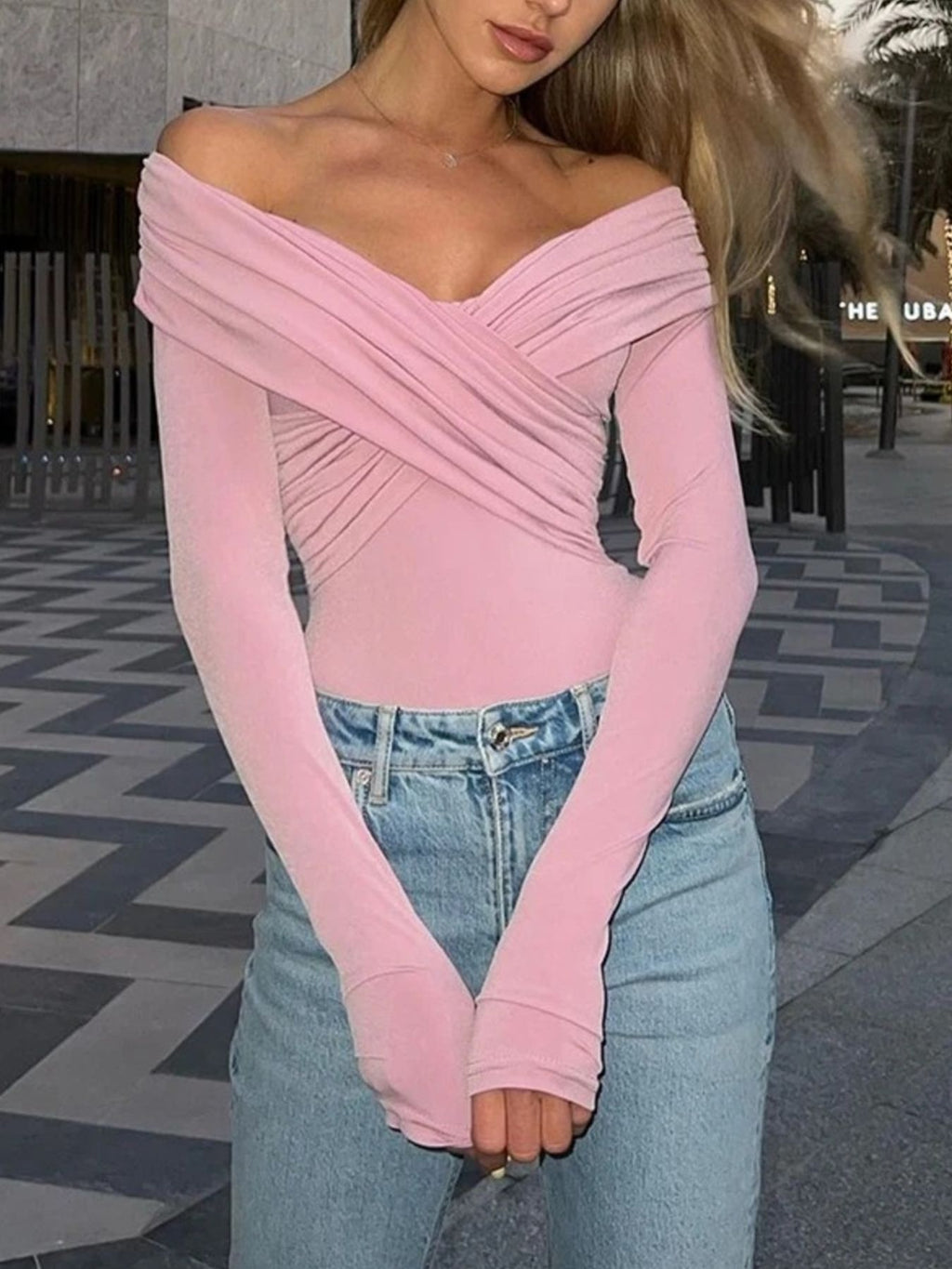 Off-Shoulder Ruched Long Sleeve Bodysuit - Lilixa.store