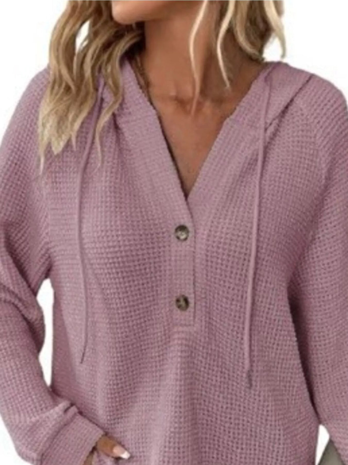 Full Size Waffle Knit Half-Button Hoodie Plus Size - Lilixa.store