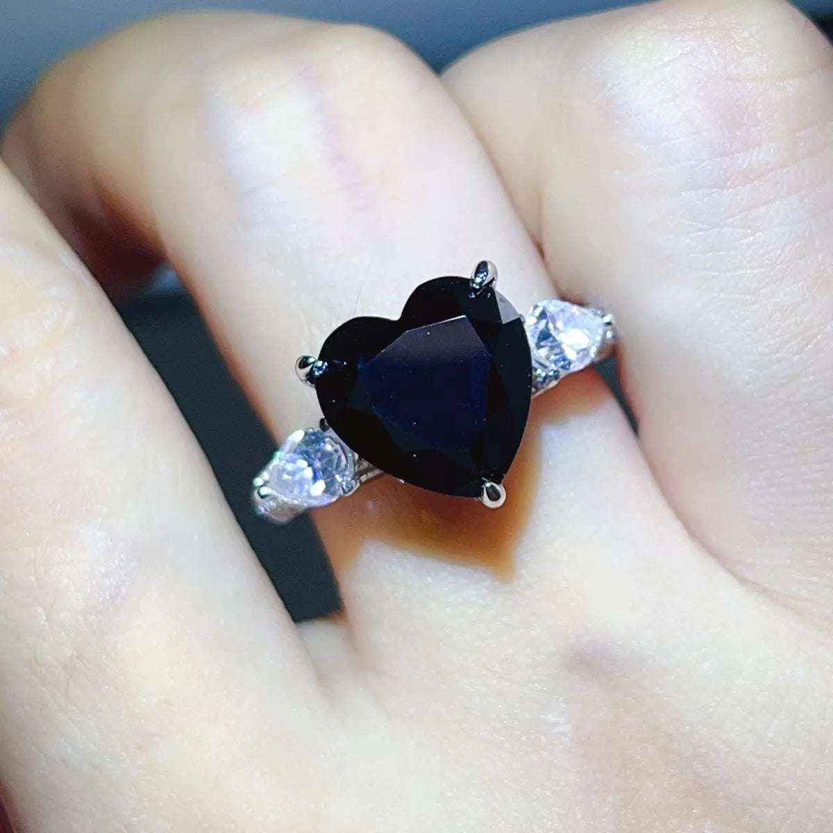 6 Carat 925 Sterling Silver Moissanite Heart Ring in Black