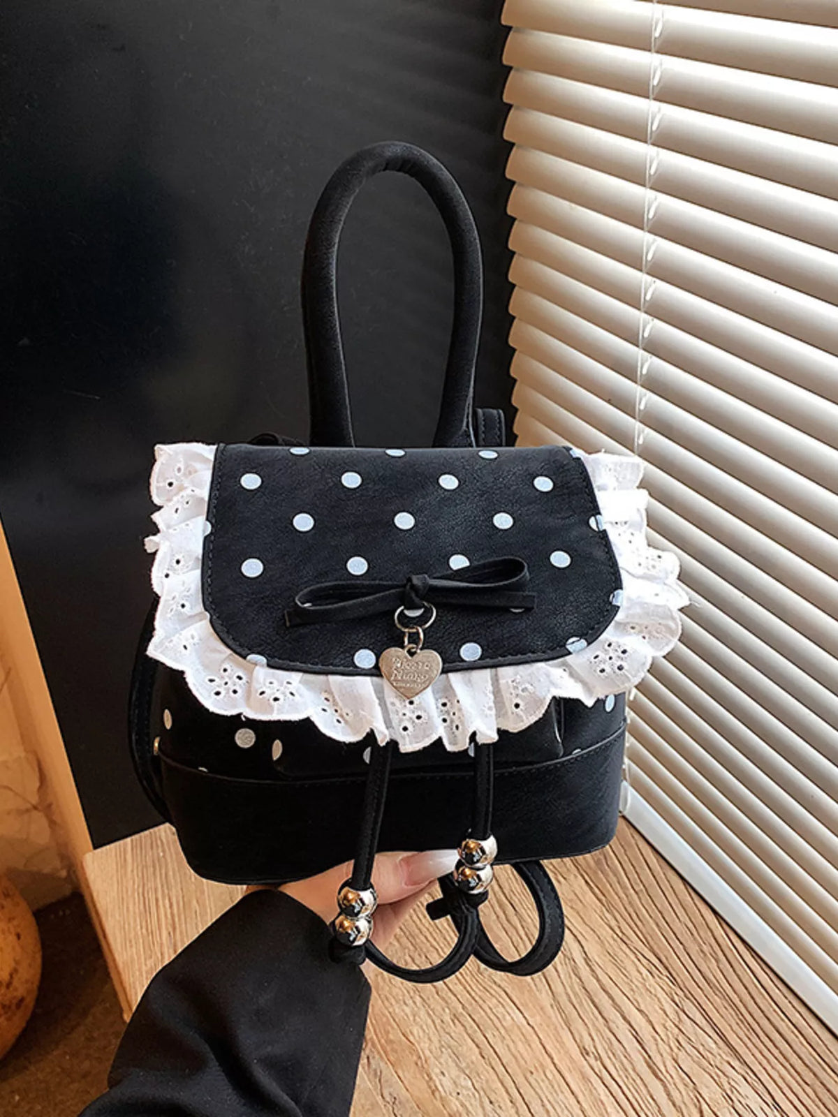 Polka Dot Lace Trim Backpack Bag - Lilixa.store