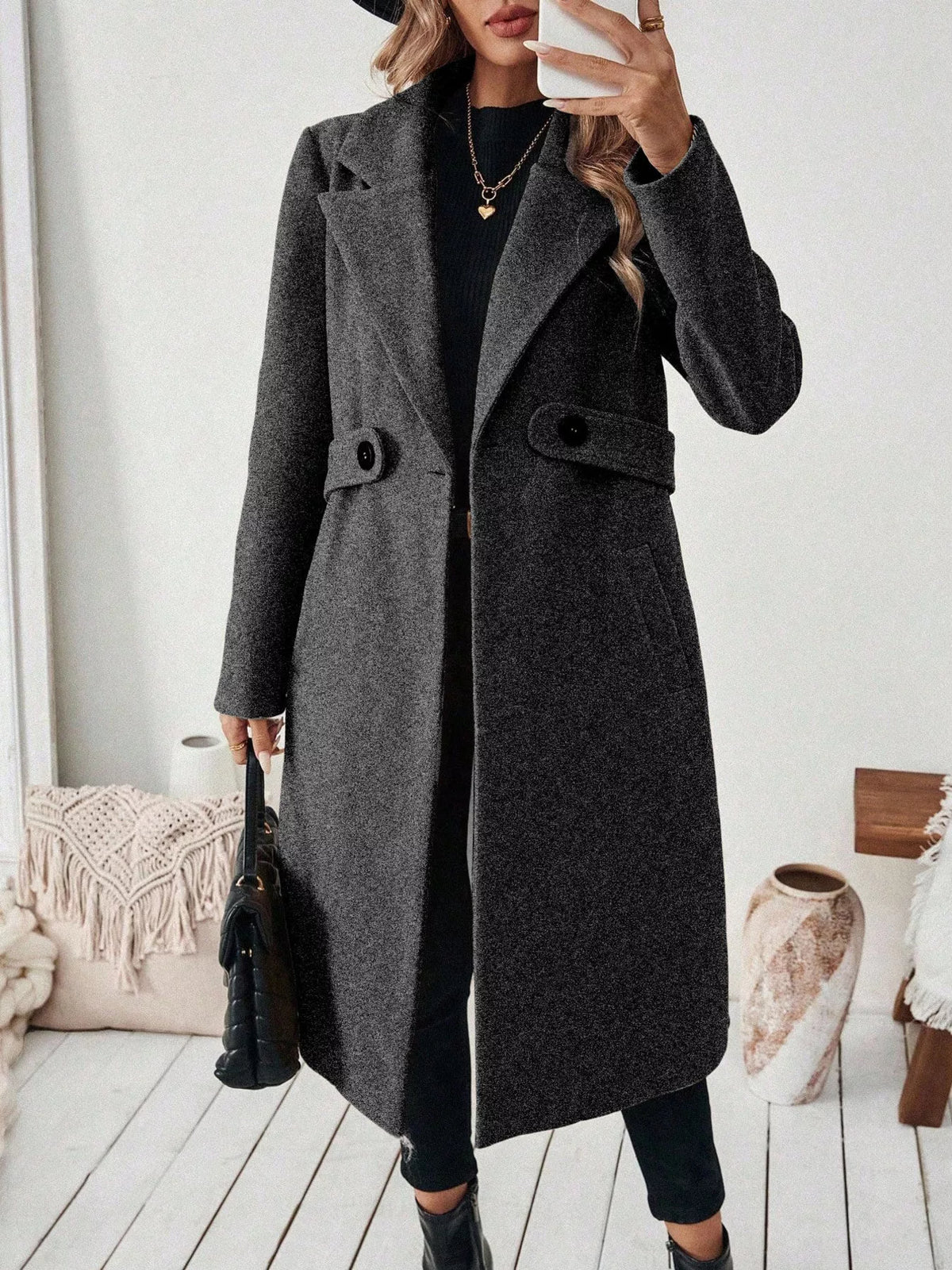 One Button Lapel Collar Overcoat - Lilixa.store