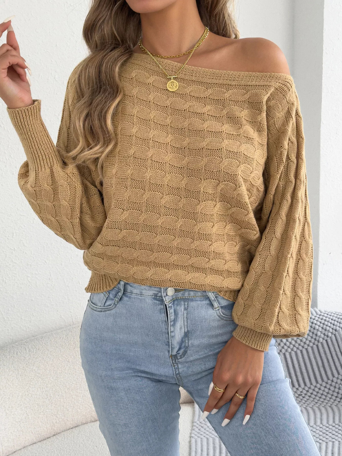 Cable Knit Boat Neck Sweater