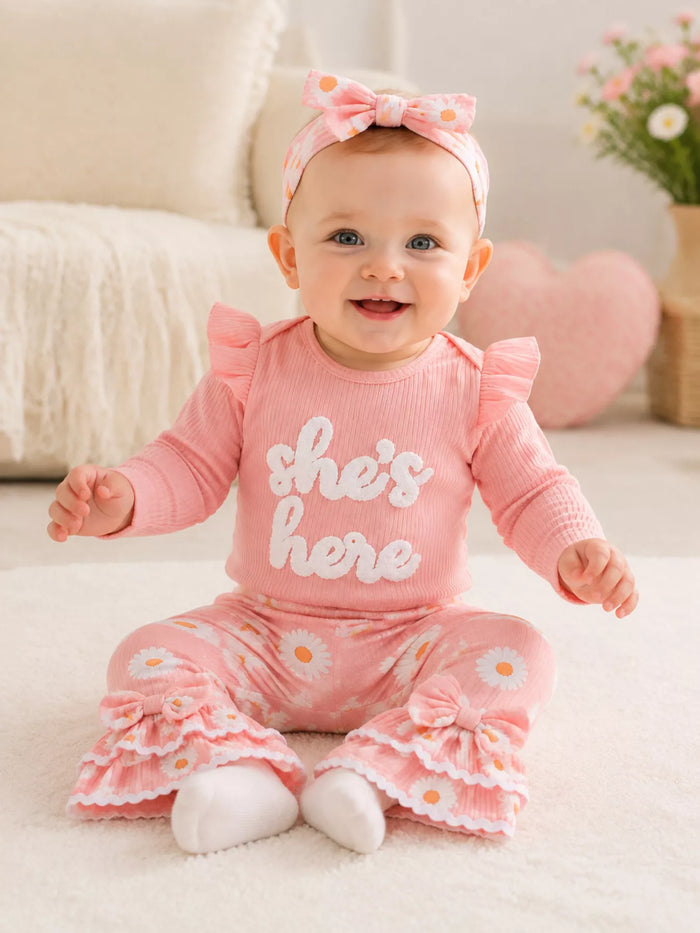 Children's Letter Bodysuit and Pants Set with Headband - Lilixa.store
