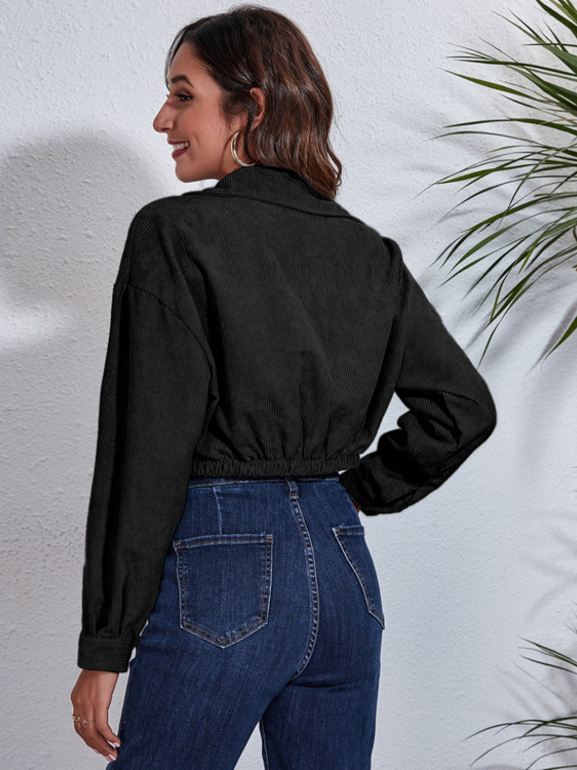 Collared Neck Dropped Shoulder Buttoned Jacket, view 4