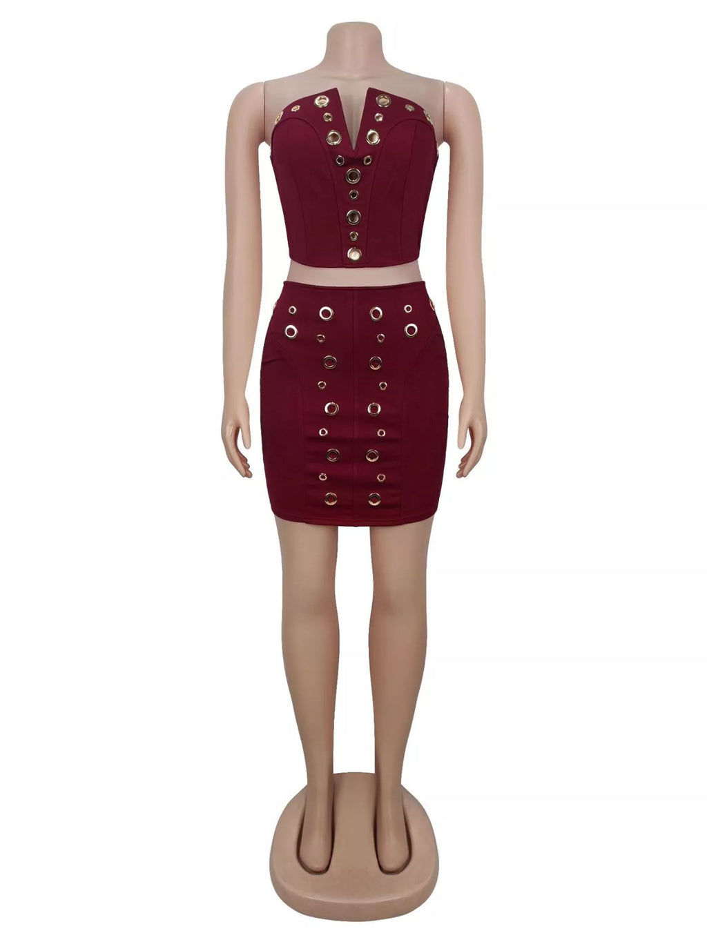 Grommet Crop Top and Mini Skirt Set - Lilixa.store