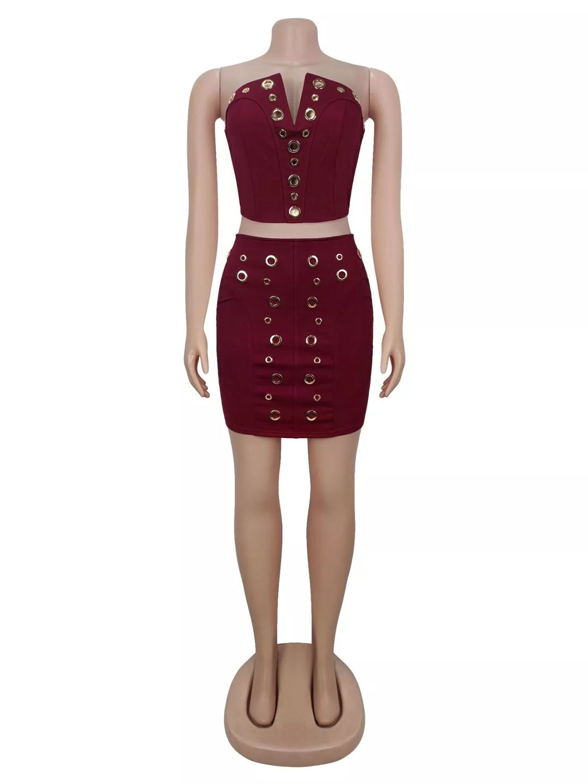 Grommet Crop Top and Mini Skirt Set - Lilixa.store