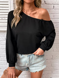 One-Shoulder Long Sleeve Casual Sweatshirt - Lilixa.store