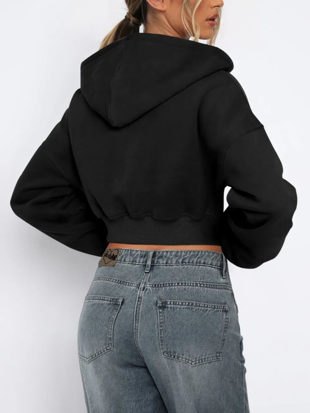 Zip Up Long Sleeve Hooded Cropped Jacket, view 3