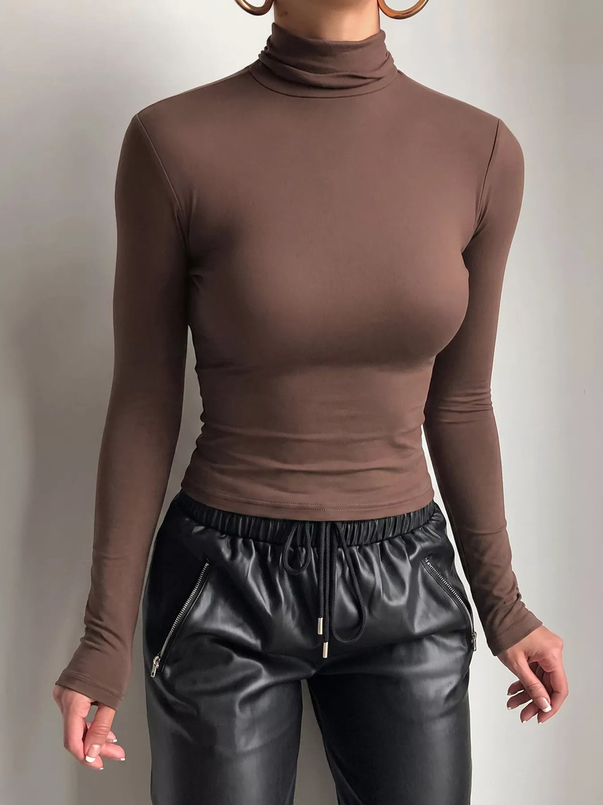 Mock Neck Long Sleeve Slim Fit T-Shirt