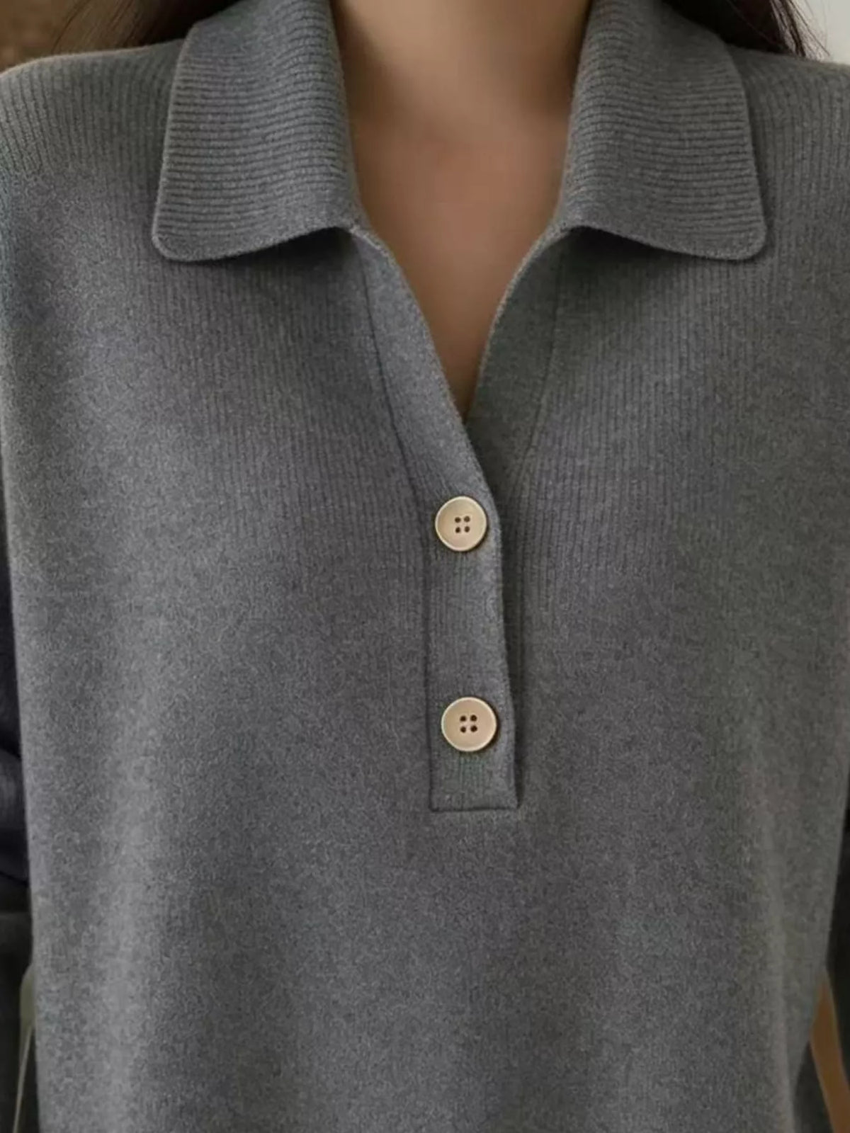 Ribbed Knit Button Detail Sweater, view 3