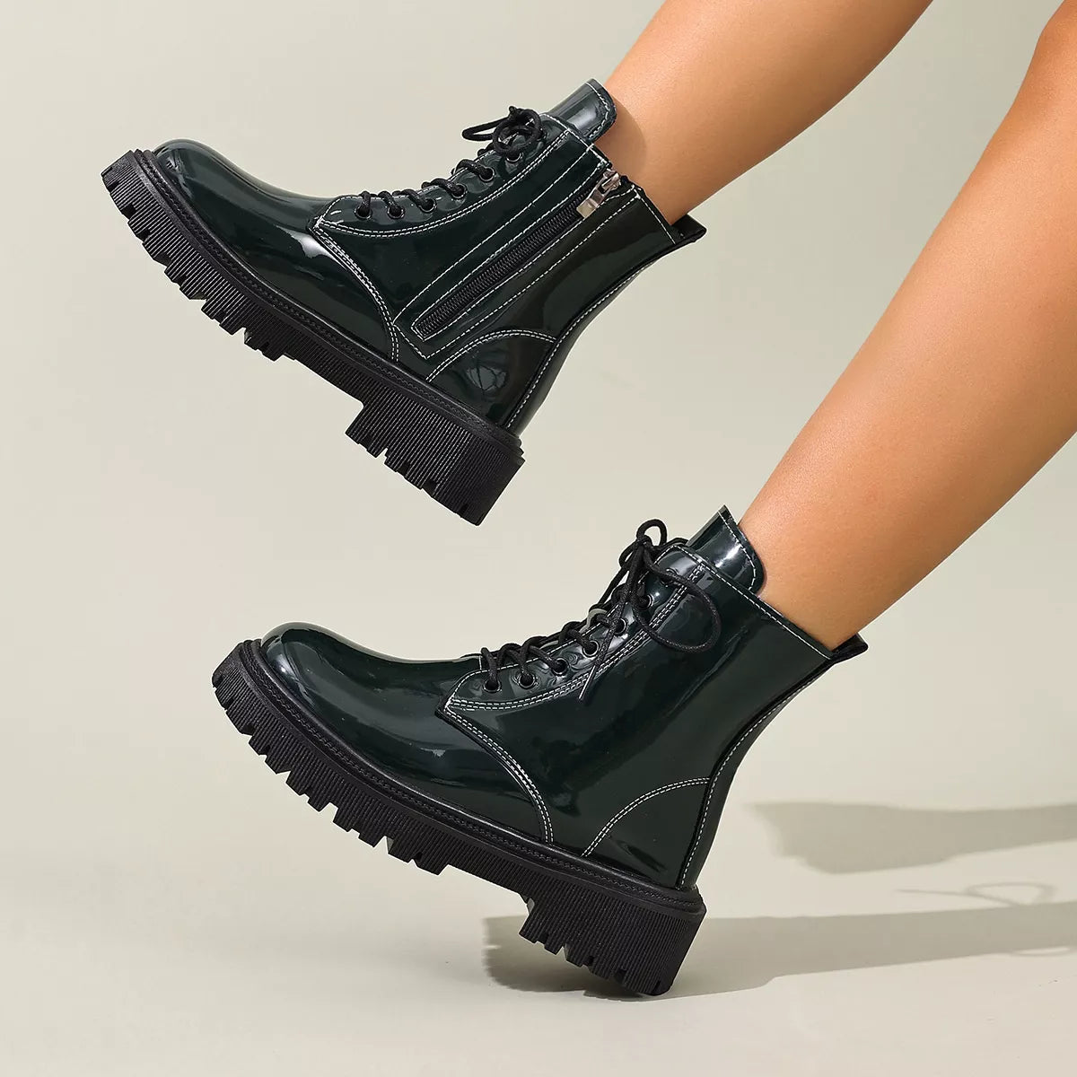 Lace Up Block Heels Boots