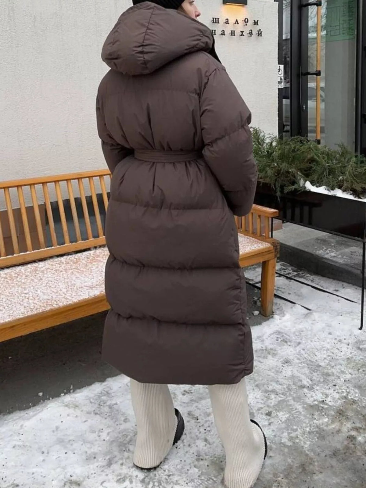 Longline Padded Winter Coat with Belted, view 14