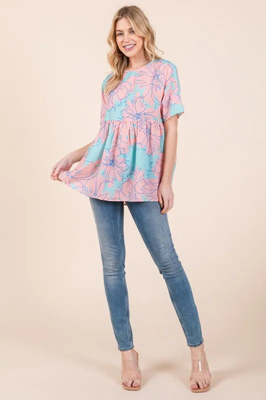 BOMBOM Floral Babydoll Tunic Top - Lilixa.store
