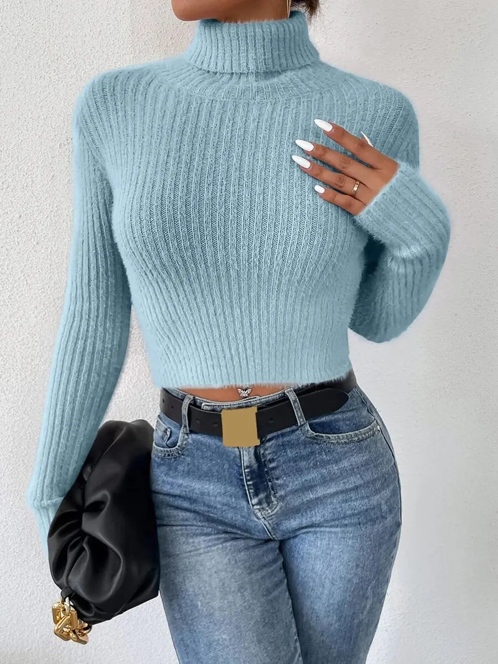 Ribbed Turtleneck Long Sleeve Sweater, view 15