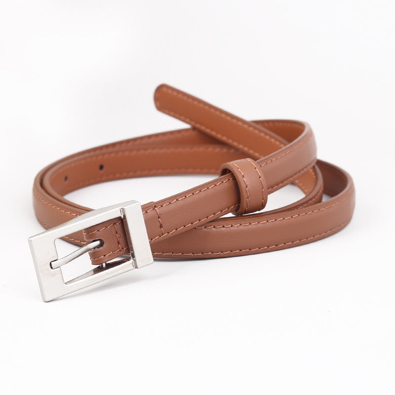 Metal Buckle Leather Belt in Caramel