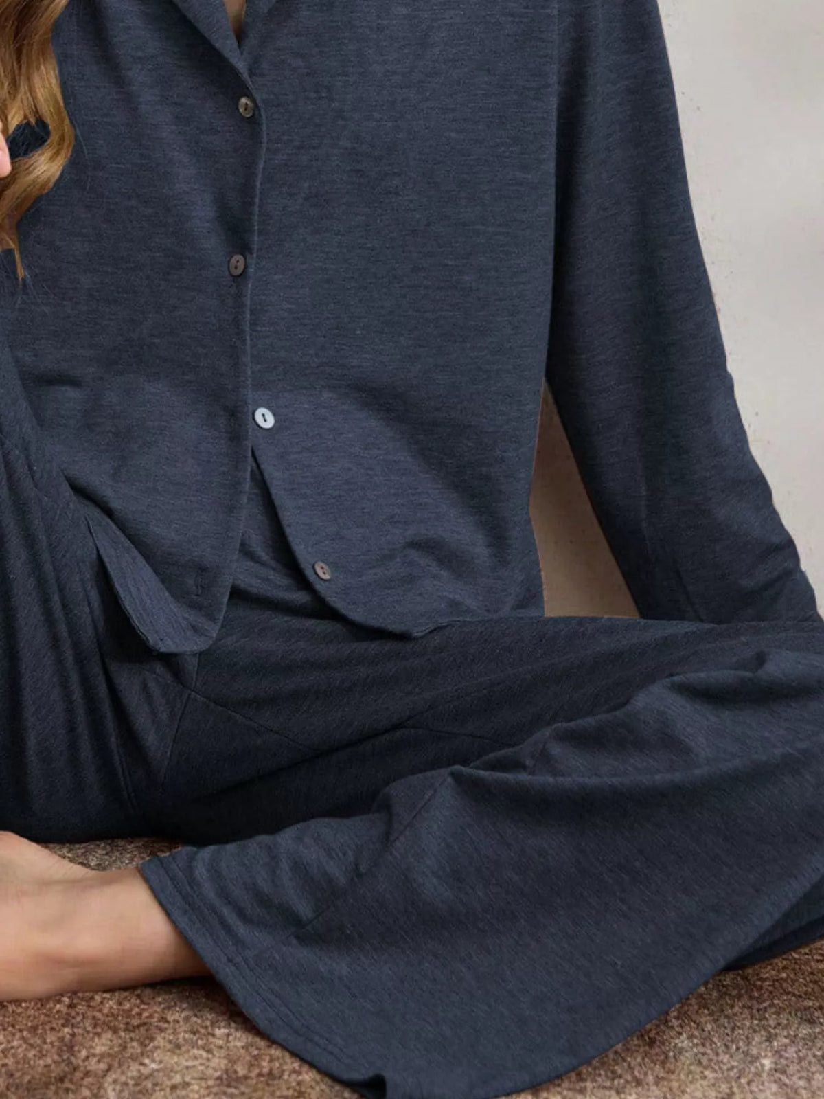 Button-Down Top and Wide-Leg Pants Lounge Set - Lilixa.store