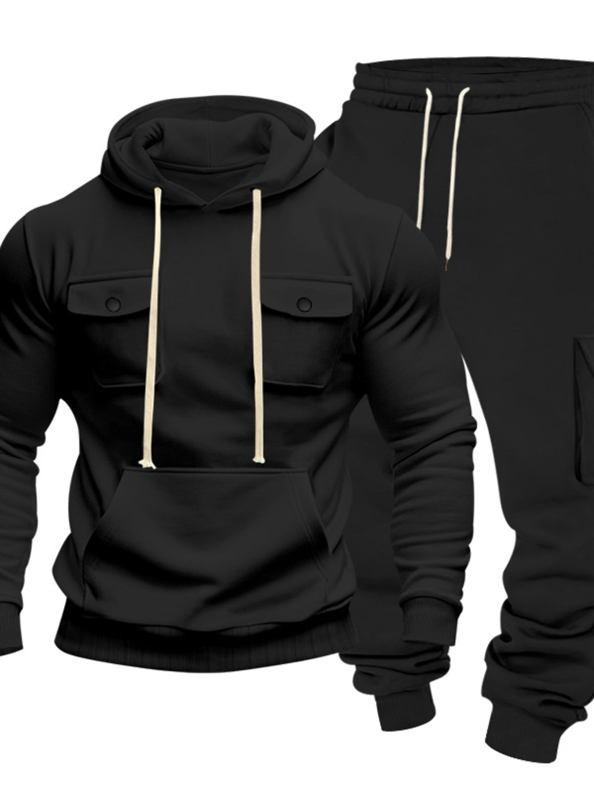 Men's Full Size Kangaroo Pocket Hoodie and Sweatpants Two-Piece Set Plus Size - Lilixa.store