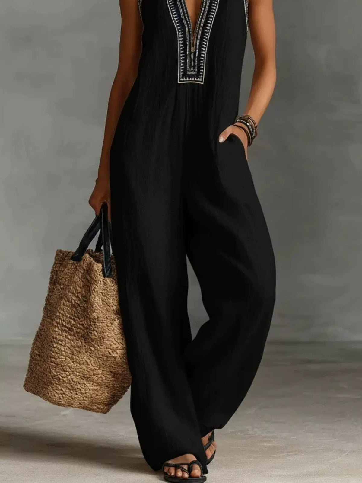 Full Size Sleeveless Wide-Leg Jumpsuit Plus Size