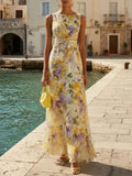 Floral Print Sleeveless Twist-Front Maxi Dress - Lilixa.store