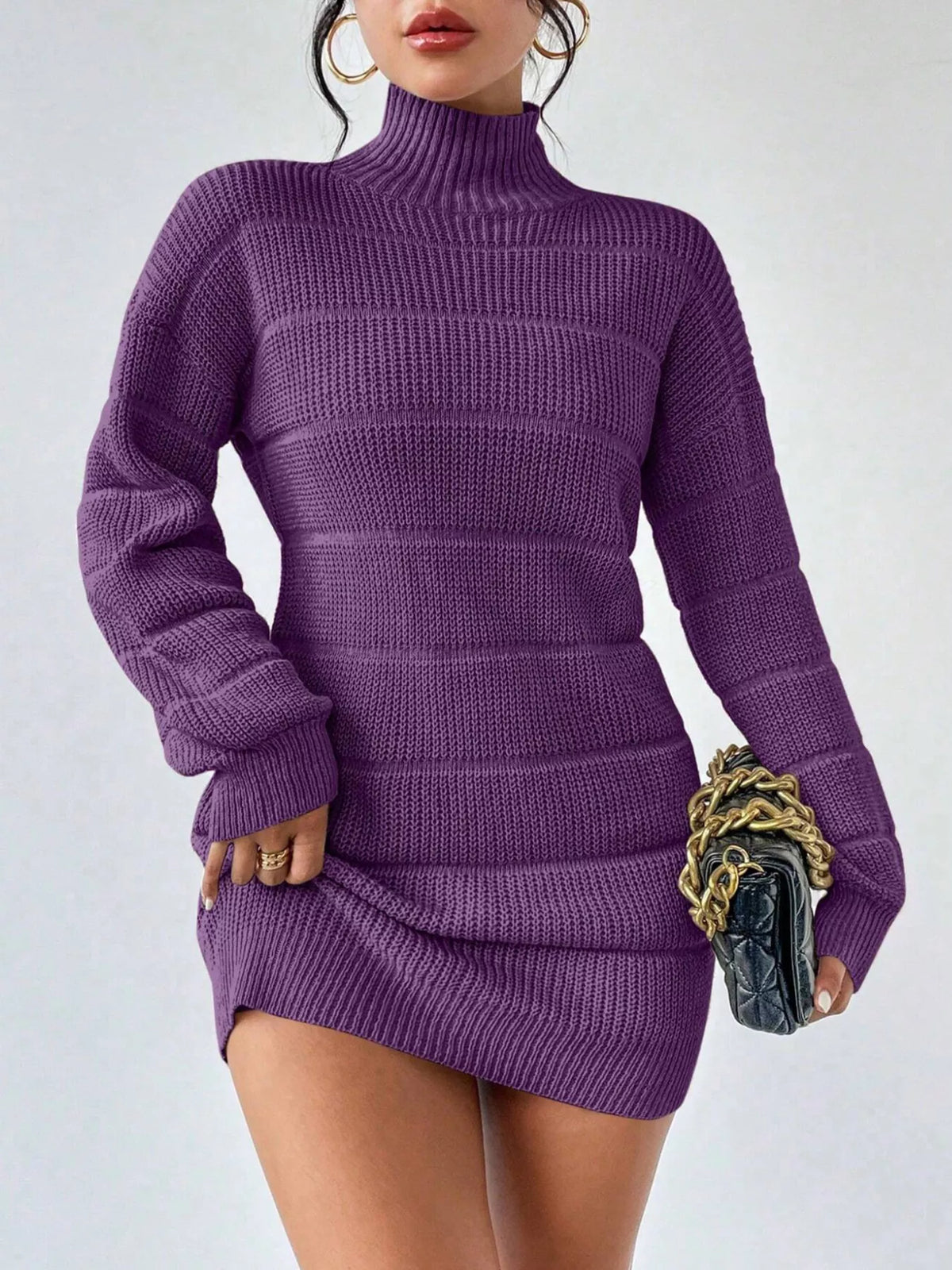 Turtleneck Long Sleeve Sweater Dress