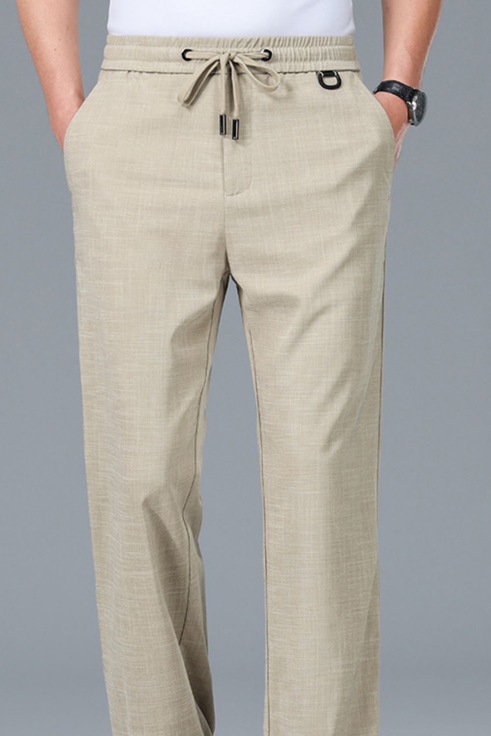 Men's Plus Size Casual Drawstring Straight-Leg Pants in Khaki