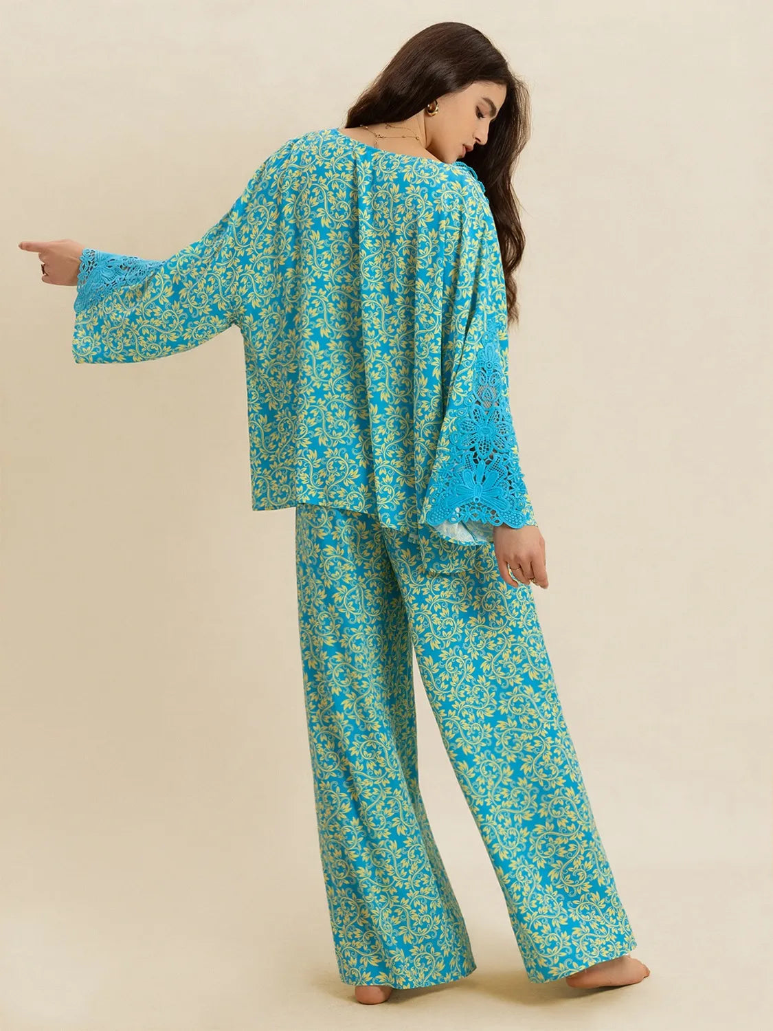 Open Front Printed Top and Pants Set