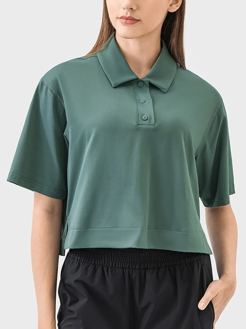 Millennia Half Button Short Sleeve Active T-Shirt - Lilixa.store