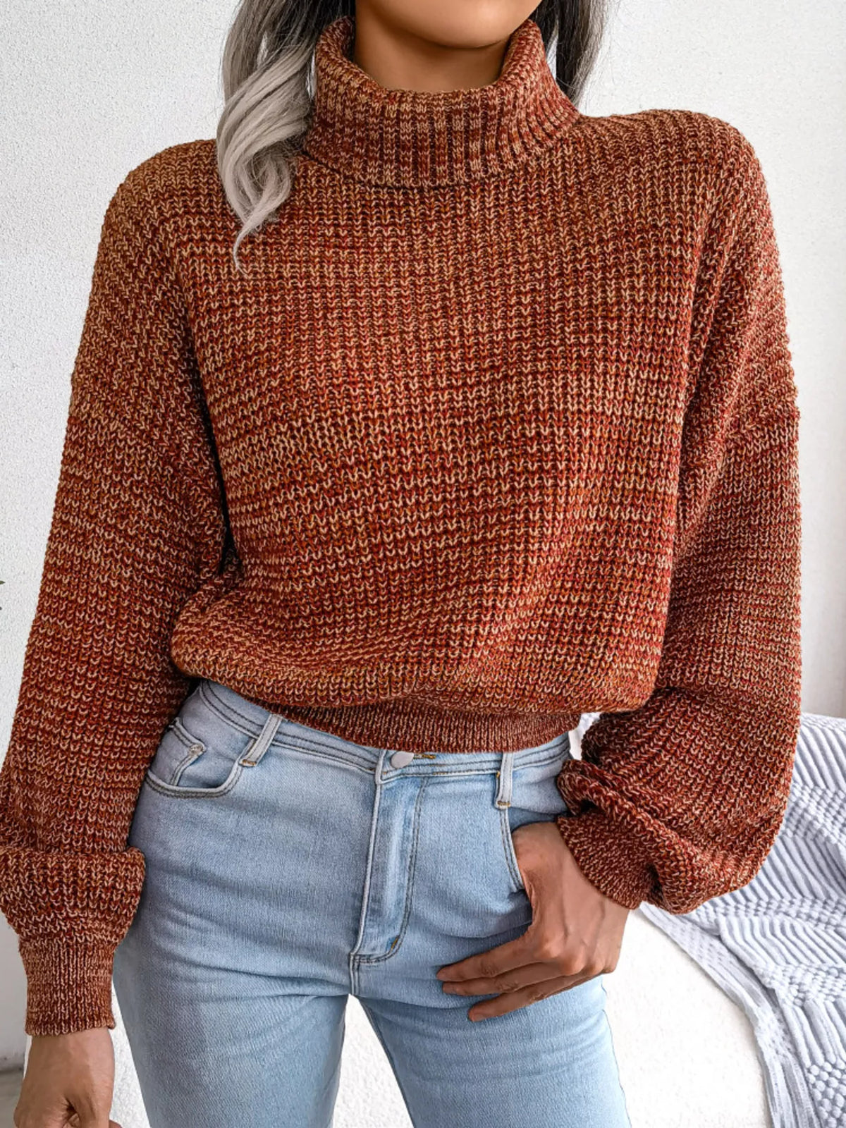 Turtleneck Dropped Shoulder Sweater