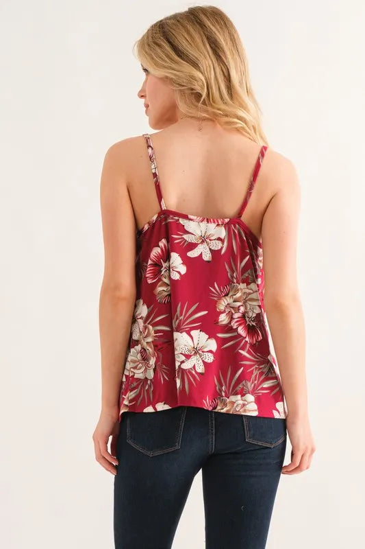 And The Why Floral Printed Casual Tank Top in Burgundy, view 3