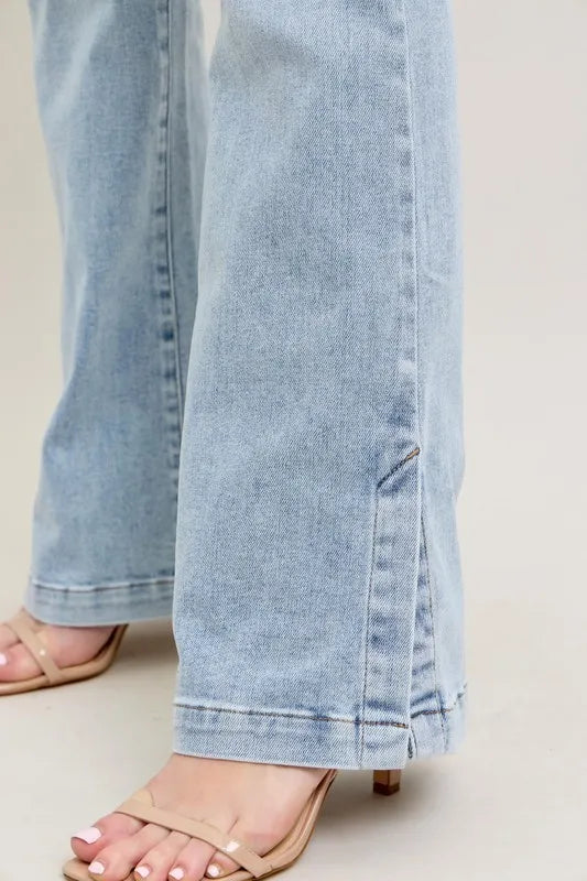 Judy Blue Full Size Tummy Control Vintage Wash Side Slit Slim Boot Jeans Plus Size - Lilixa.store