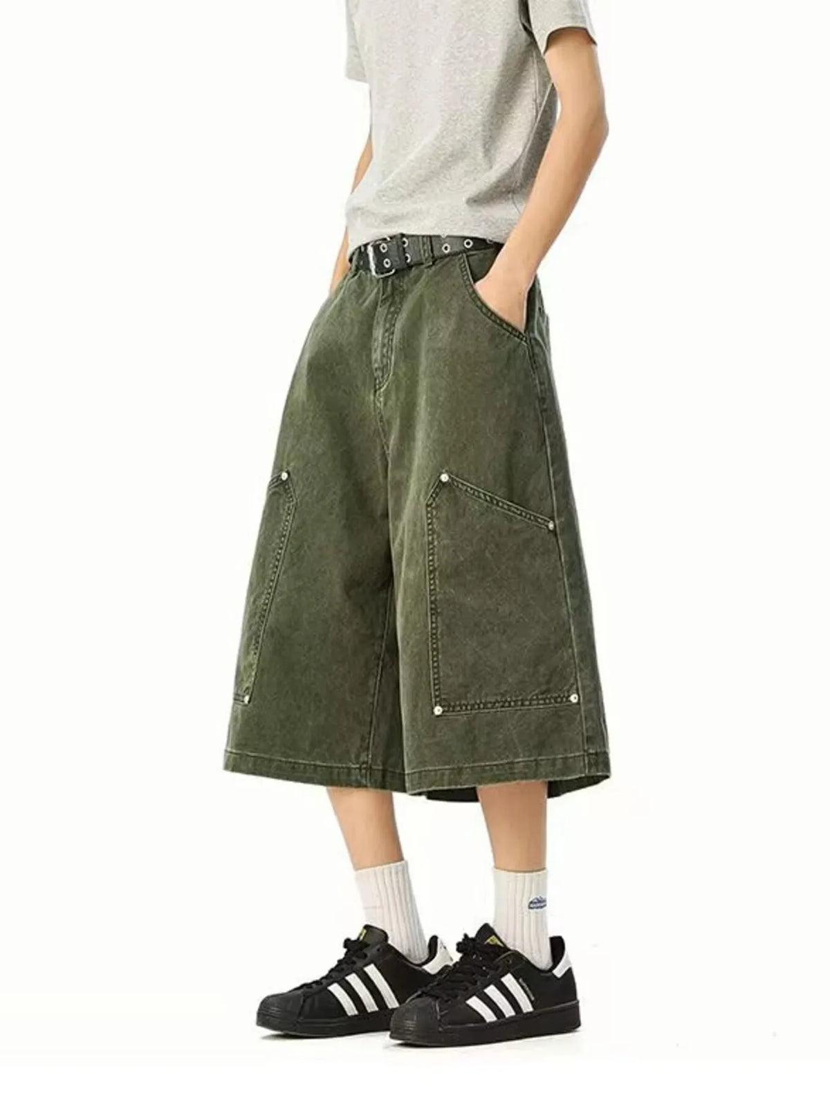 Men's Full Size Wide Leg Cropped Shorts Plus Size, view 4