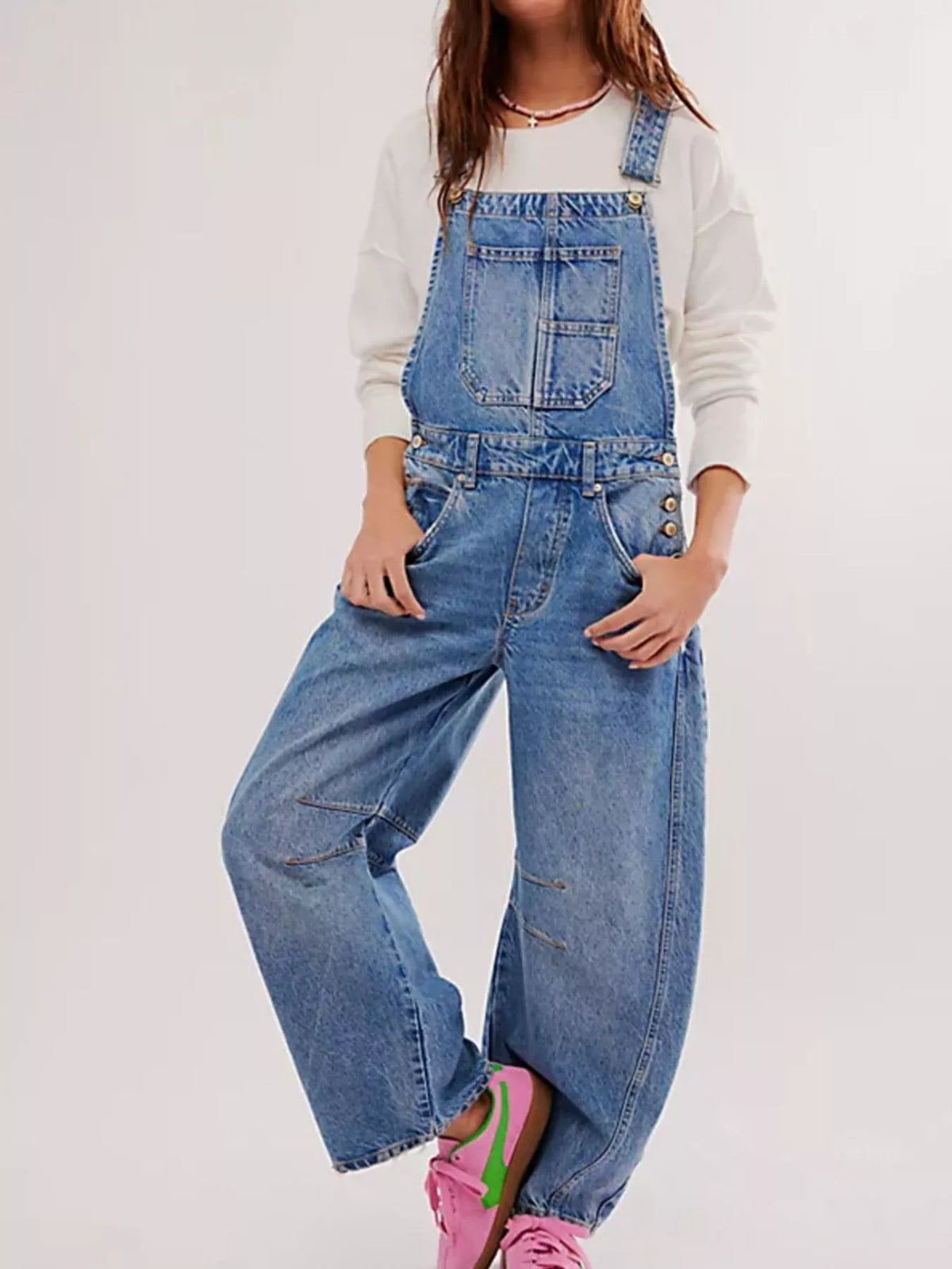 Wide Strap Wide Leg Denim Overalls in Blue