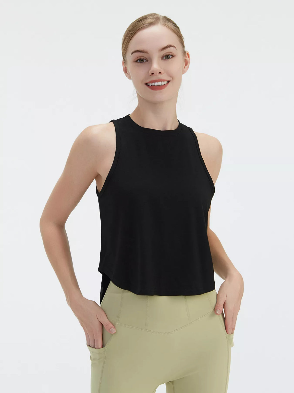 Cutout Back Round Neck Active Tank - Lilixa.store