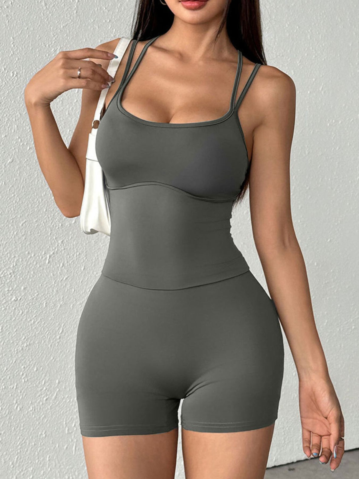 Double Spaghetti Strap Active Romper - Lilixa.store