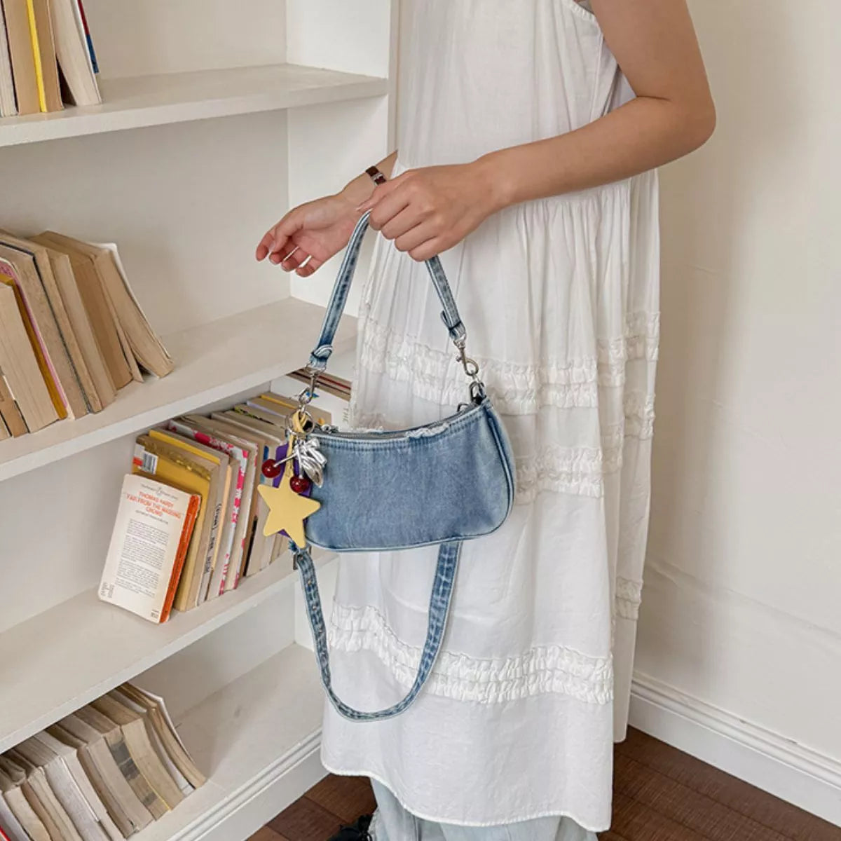 Star Charm Denim Shoulder Bag - Lilixa.store