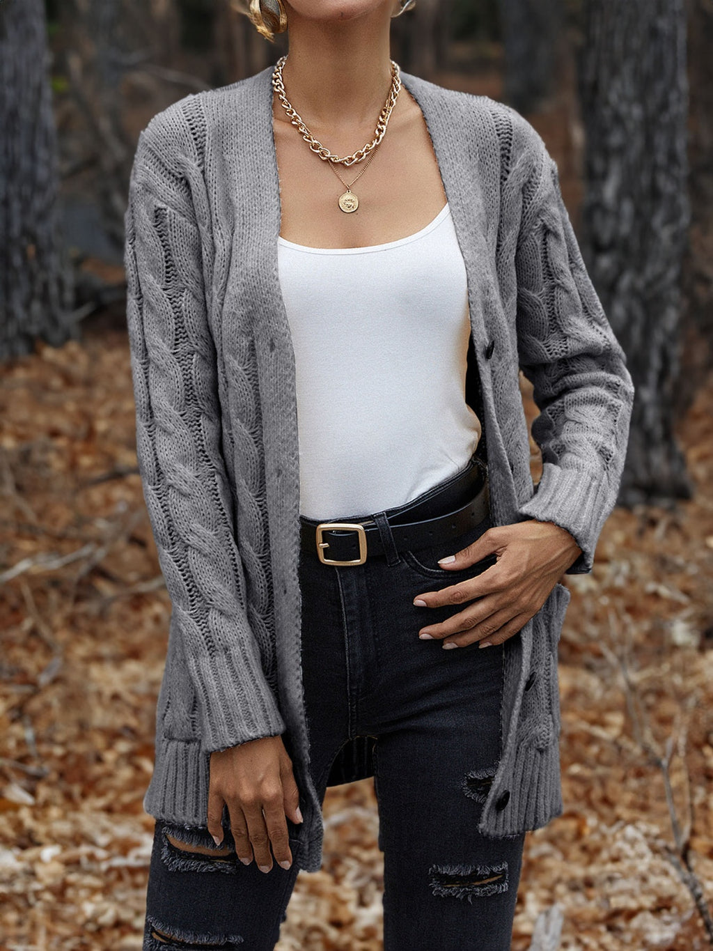 Cable-Knit Button Down Cardigan - Lilixa.store