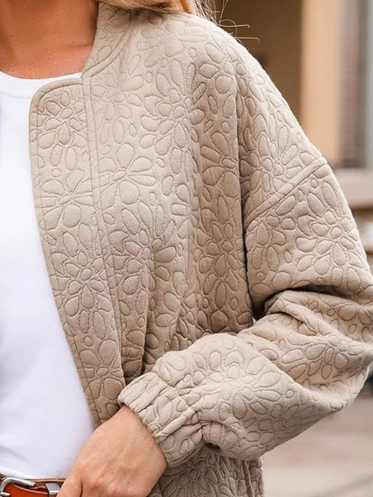 Full Size Floral Quilted Zip Up Jacket Plus Size, view 2