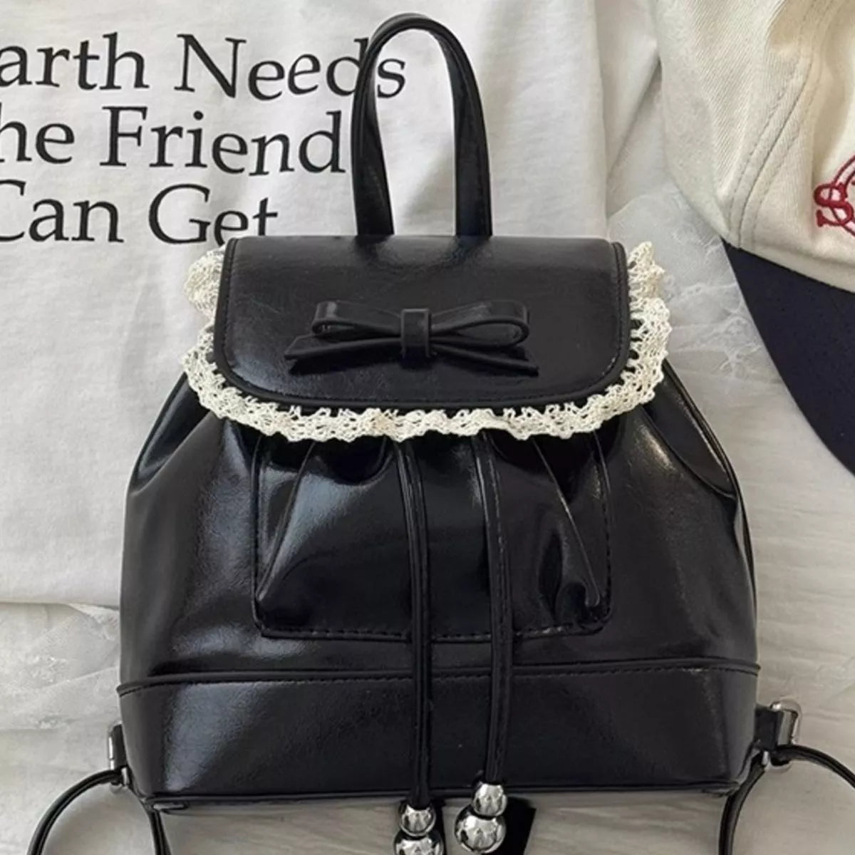 Lace Trim Bowknot Backpack Bag - Lilixa.store