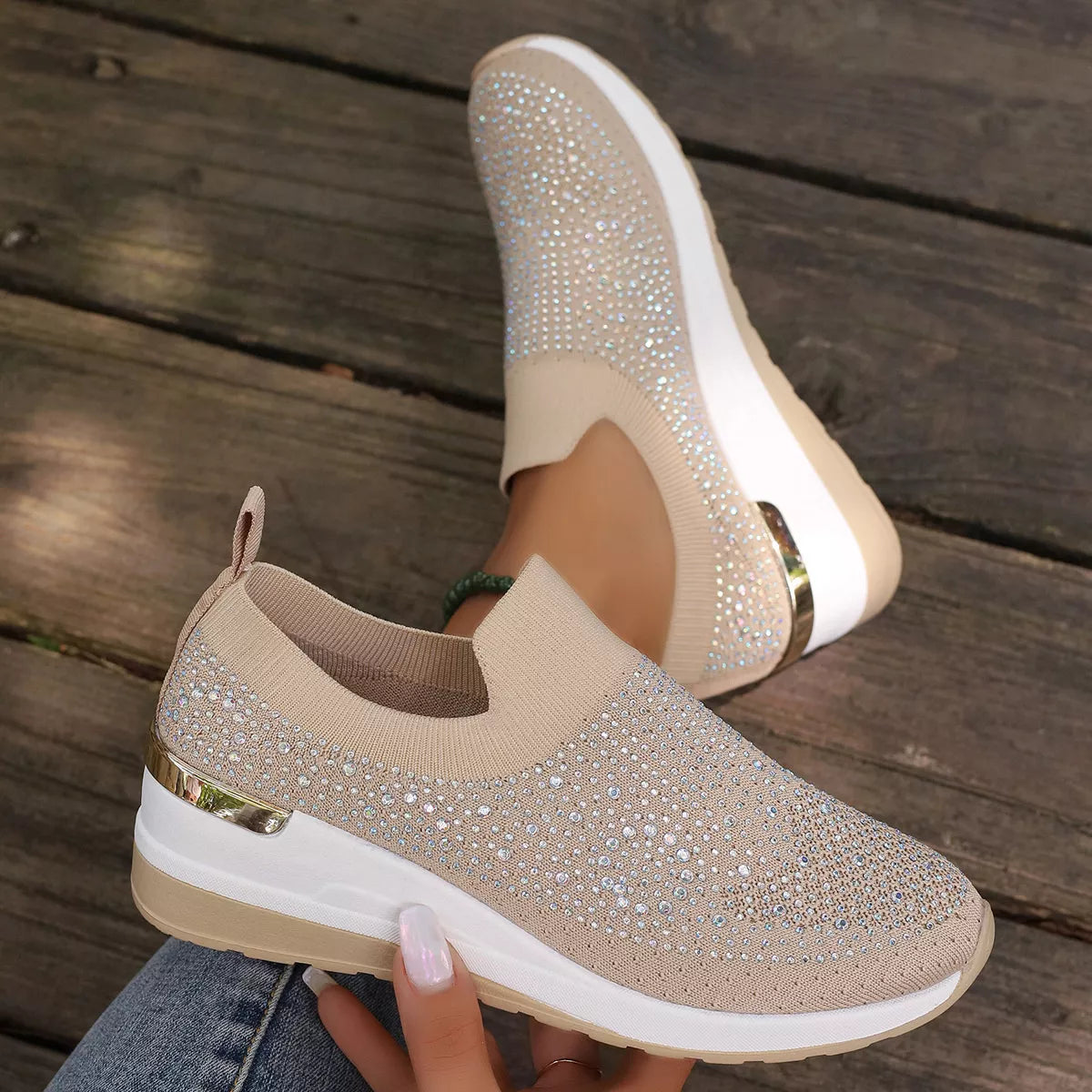 Rhinestone Round Toe Slip-Ons - Lilixa.store