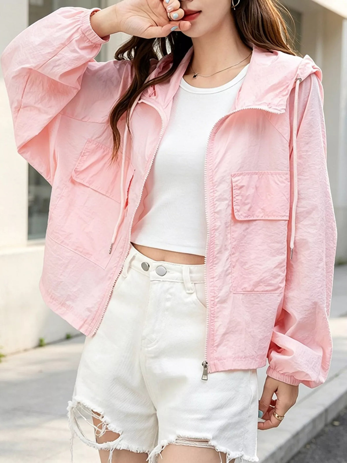 Lightweight Hooded Zip Up Jacket, view 5